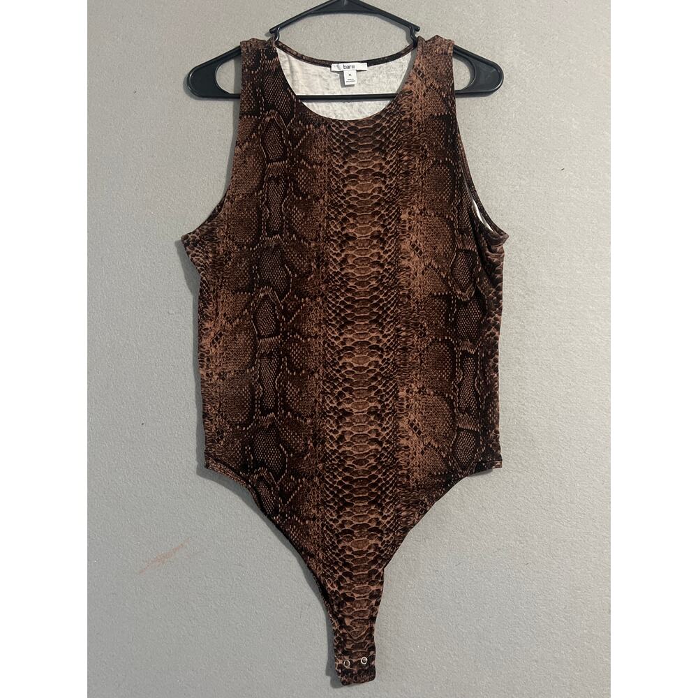 Bar III Snake Skin Bodysuit Women's XL Tank Brown Snap Closure